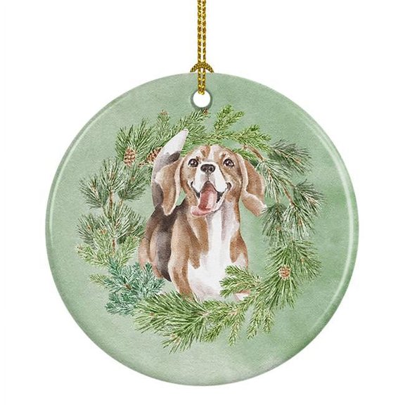 Beagle Smiling Christmas Wreath Ceramic Ornament 2.8 in x 2.8 in