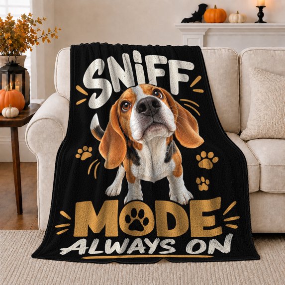 Beagle Sniff Mode Graphic Dog Art Funny Canine, Playful Pet Portrait Pattern, Warm Flannel Blanket for Living Room and Reading Nook, Dog Lovers Friendship Gift, Pet Lover Home Decor