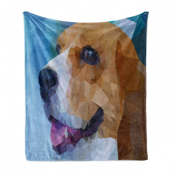 Beagle Soft Flannel Fleece Blanket, Polygonal Blurred Friendly Creature Curious Look Low Poly Effect Pattern, Cozy Plush for Indoor and Outdoor Use, 70" x 90", Pale Brown and Violet, by Ambesonne