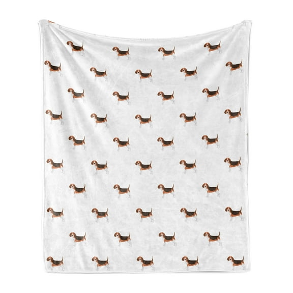 Beagle Soft Flannel Fleece Throw Blanket, Cartoon Style Dog Animal Special Breed Drawing on Plain Background, Cozy Plush for Indoor and Outdoor Use, 50" x 70", Brown Pale Vermilion, by Ambesonne