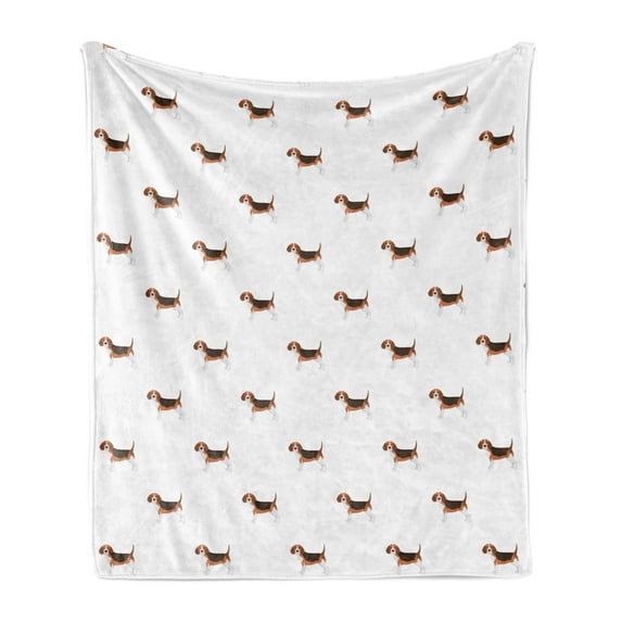 Beagle Soft Flannel Fleece Throw Blanket, Cartoon Style Dog Animal Special Breed Drawing on Plain Background, Cozy Plush for Indoor and Outdoor Use, 50" x 70", Brown Pale Vermilion, by Ambesonne