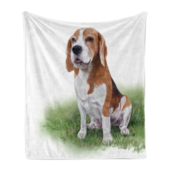 Beagle Soft Flannel Fleece Throw Blanket, Focused Mind Resting Animal Dog Sketch Print on Plain Background, Cozy Plush for Indoor and Outdoor Use, 50" x 70", Rosewood Caramel, by Ambesonne