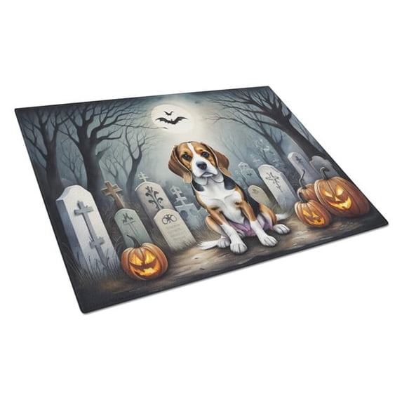 Beagle Spooky Halloween Glass Cutting Board Large 12 in x 15 in