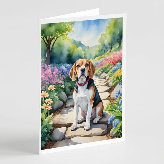 Beagle Spring Garden Greeting Cards Pack of 8 7 in x 5 in