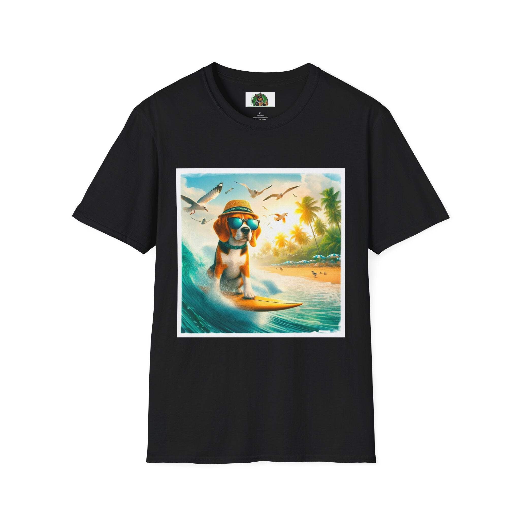 Beagle Surfing Wearing Hat And Shades