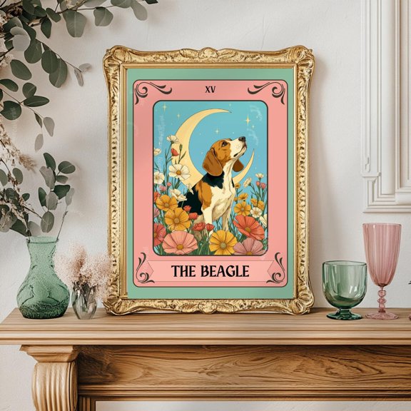 Beagle Tarot Wall Art Print, Boho Hound Dog Decor