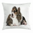 thumbnail image 1 of Beagle Throw Pillow Cushion Cover, Pets Rabbit and Puppy Animal Kingdom Friendship Best Companions Bunny Picture, Decorative Square Accent Pillow Case, 18" X 18", Black and White, by Ambesonne, 1 of 1