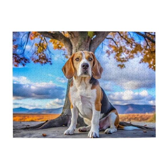 Beagle Tree Autumn Landscape 500-Piece Wooden Jigsaw Puzzle for Adults, Fun & Challenging Family Brain-Teaser, Perfect Home Decor & Gift