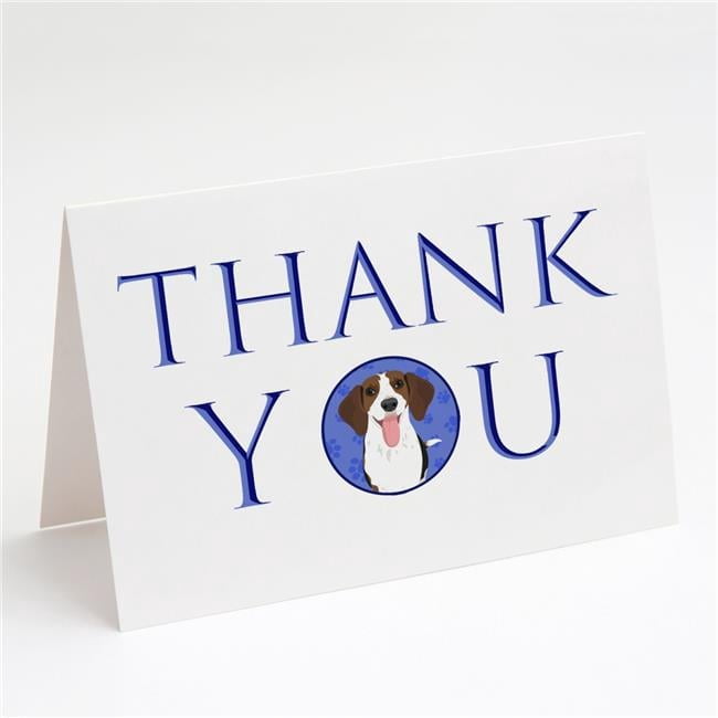 Beagle Tricolor Red Ticked #3 Thank You Greeting Cards and Envelopes Pack of 8 7 in x 5 in