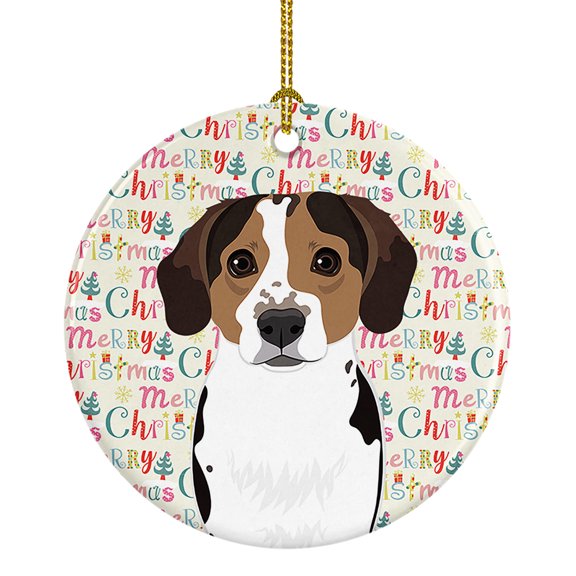 Beagle Tricolor Ticked Christmas Ceramic Ornament 2.8 in x 2.8 in