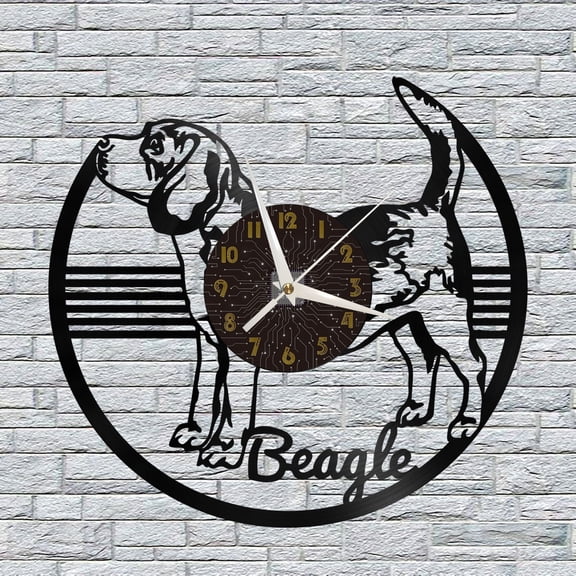 Beagle Vinyl Wall Clock, Vinyl Record Clock Wall Art Silent & Non-ticking(12 inchs C)