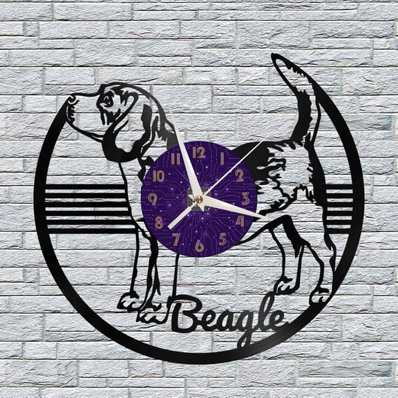 Beagle Vinyl Wall Clock, Vinyl Record Clock Wall Art Silent & Non-ticking(12 inchs P)