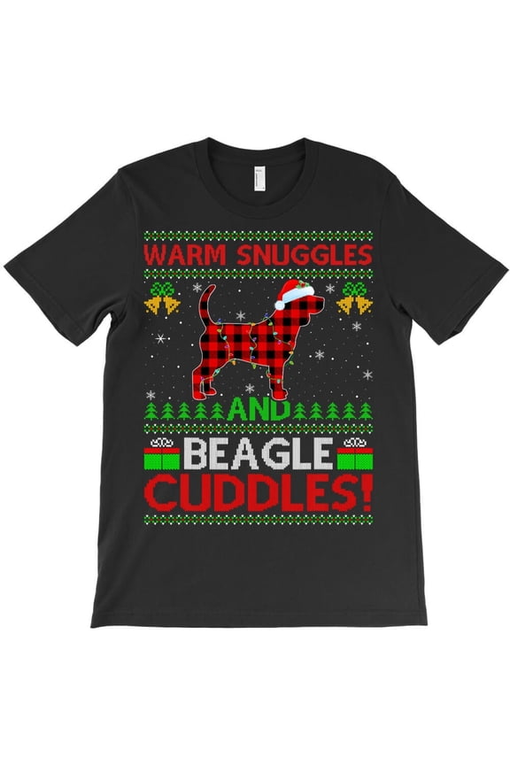 Beagle Warm Snuggles And Cuddles Funny Funny Beagle Christmas Holiday Graphic H8410 T-Shirt, for Men and Women, Up to Size 5XL