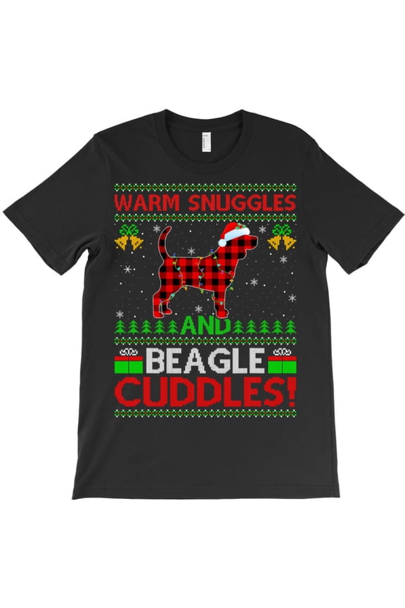 Beagle Warm Snuggles And Cuddles Funny Funny Beagle Christmas Holiday Graphic T-Shirt G10343, Up to 5XL