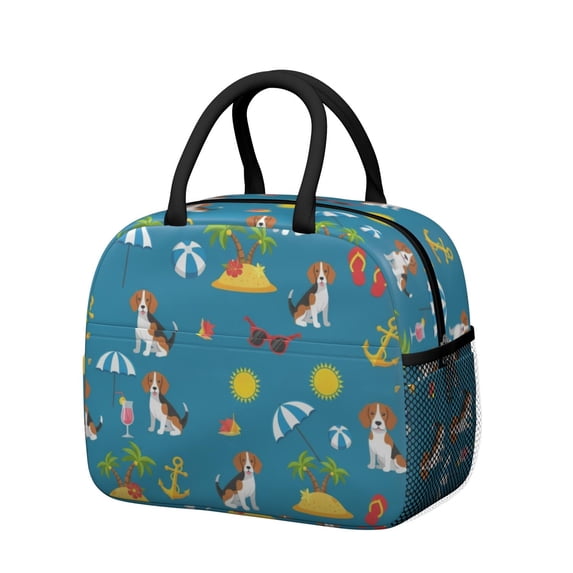 Beagle and Beach Blue Pattern Insulated Leakproof Lunch Box for Work, Lunch Bag for Women Men, Loncheras Para Mujer for Beach Travel Picnic Camping