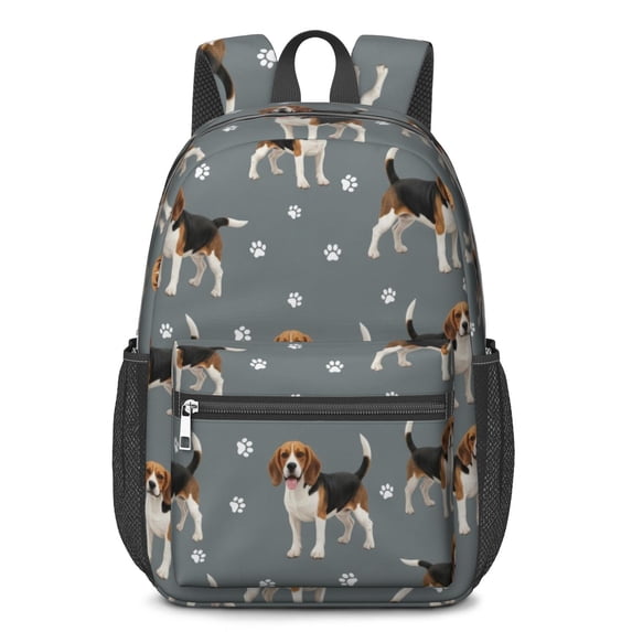 Beagle and Dog Paw Print Gray 17" School Backpacks for Teens,Waterproof Oxford Fabric,S-Shape Padded Straps for School,Travel,Hiking,Camping