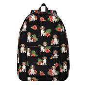 Beagle and Floral Black Pattern Backpack for School, Cute School Bag with Adjustable Shoulder Straps and Padded Back, 15.7"x11.8"x5.5"
