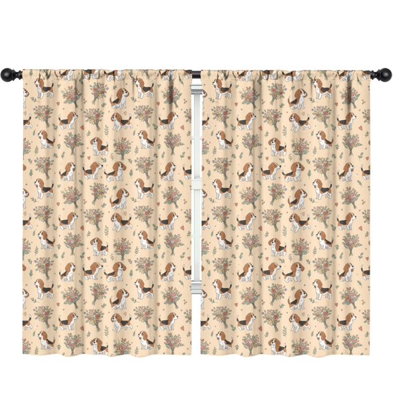 Beagle and Flowers Pink Pattern Insulated Teens Curtains Set Of 2, Bedroom Essentials, Toddler Room Decor 52"x84"