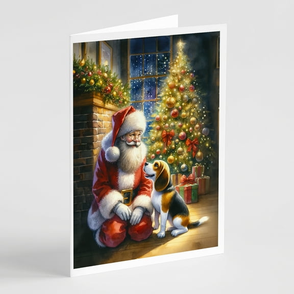 Beagle and Santa Claus Greeting Cards Pack of 8 7 in x 5 in