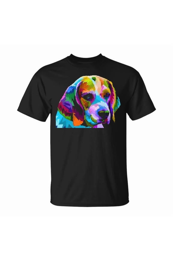 Beagle in Colorful Pop Art Graphic Tee Unisex Adult Cotton – Dog Lover Shirt for Men and Women, Casual Everyday Wear, Size 3XL, Color Black