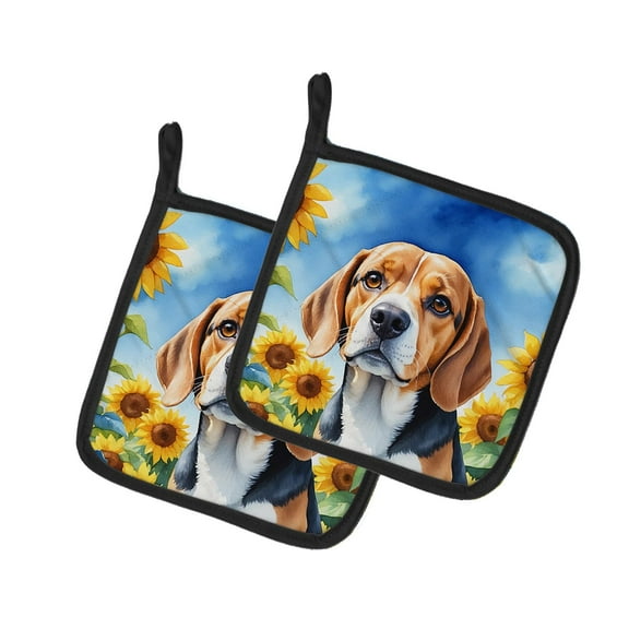 Beagle in Sunflowers Pair of Pot Holders