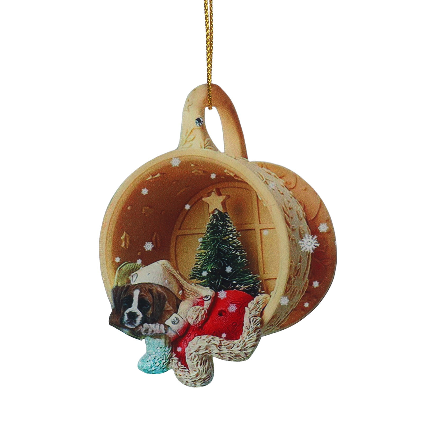 Beagle in Teacup Christmas Ornament with Santa Hat and Mini Tree ...