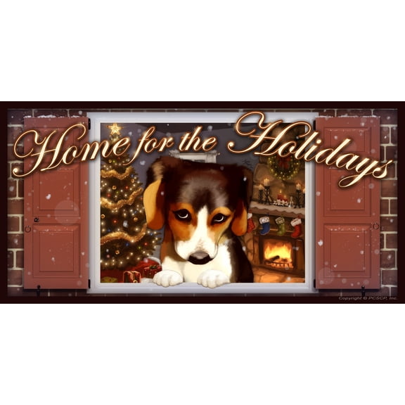 Beagle v2 Home for the Holidays "Paws on the Windowsill" Dog Sign Plaque featuring the art of Scott Rogers