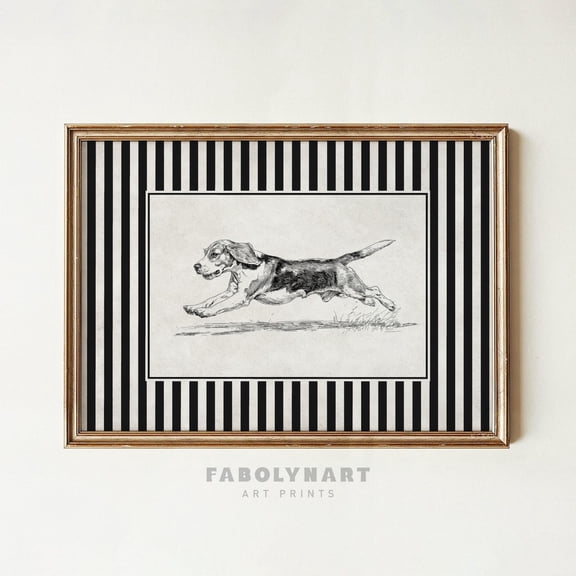 Beagle with Zoomies Black Striped Running Dog Sketch Painting Dog Mom Poster Unframed Paper Print