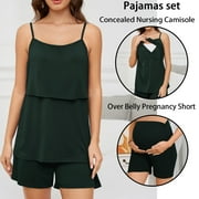 BEAISLAND 2 PCS Women's Maternity Nursing Pajamas Set Breastfeeding Sleepwear Camisole & Shorts Pregnancy Pjs