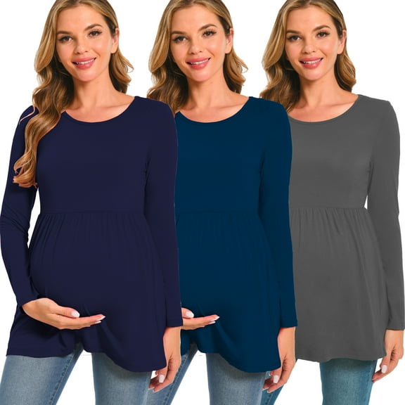 Beaisland Women's Long Sleeve Maternity Shirts Basic Casual Pregnancy Top 3-Pack