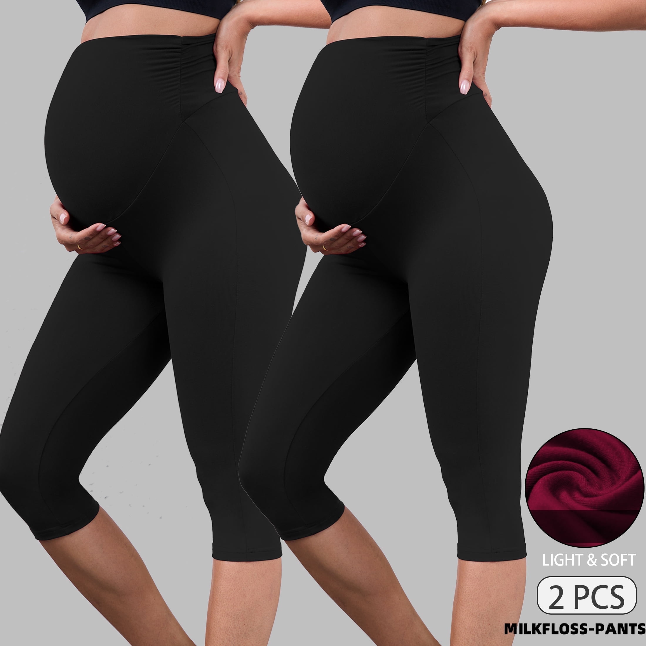Beaisland Women's Maternity Capri Leggings over The Belly Pregnancy Yoga Pants Workout Activewear Leggings 2-Pack