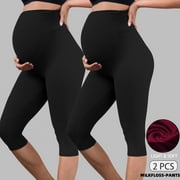 BEAISLAND Women's Maternity Capri Leggings over The Belly Pregnancy Yoga Pants Workout Activewear Leggings 2-Pack