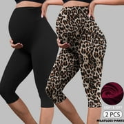 BEAISLAND Women's Maternity Capri Leggings over The Belly Pregnancy Yoga Pants Workout Activewear Leggings 2-Pack