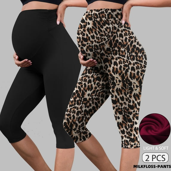 Beaisland Women's Maternity Capri Leggings over The Belly Pregnancy Yoga Pants Workout Activewear Leggings 2-Pack