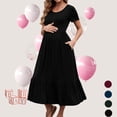 thumbnail image 1 of Beaisland Women’s Maternity Dress Short Sleeve Pleated Flowing Pregnancy Beach Dresses, 1 of 6