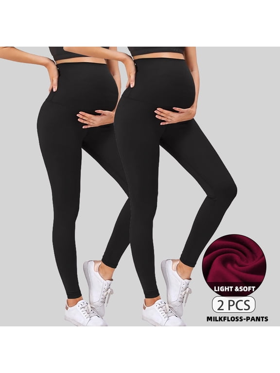 Women's Maternity Leggings over The Belly Pregnancy Yoga Pants Workout Activewear Leggings 2-Pack
