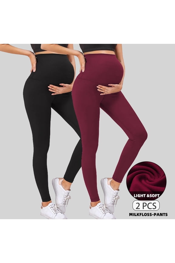 Women's Maternity Leggings over The Belly Pregnancy Yoga Pants Workout Activewear Leggings 2-Pack