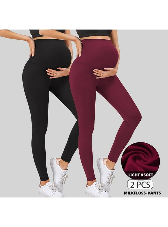 Women's Maternity Leggings over The Belly Pregnancy Yoga Pants Workout Activewear Leggings 2-Pack