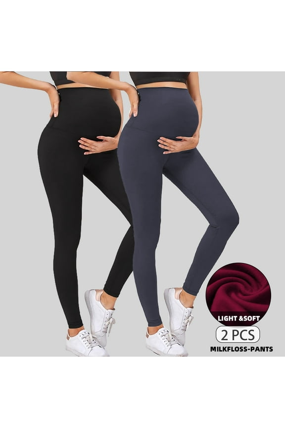 Women's Maternity Leggings over The Belly Pregnancy Yoga Pants Workout Activewear Leggings 2-Pack