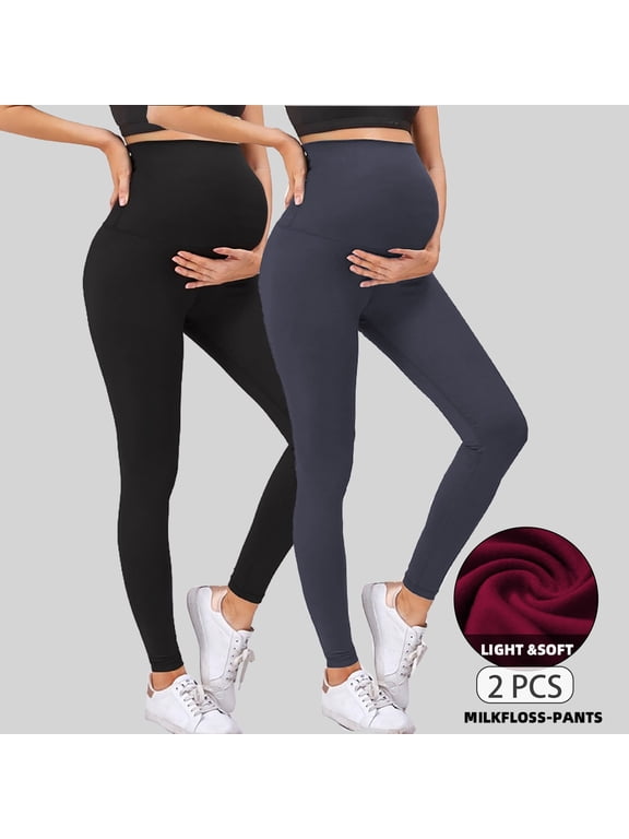 Women's Maternity Leggings over The Belly Pregnancy Yoga Pants Workout Activewear Leggings 2-Pack