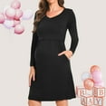 thumbnail image 1 of Beaisland Women's Maternity Nursing Dress Long Sleeve Midi Dress For Breastfeeding with Pockets, 1 of 6