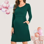 Beaisland Women's Maternity Nursing Dress Long Sleeve Midi Dress For Breastfeeding with Pockets