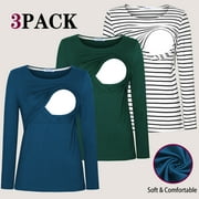 Beaisland Women's Maternity Nursing Tops Comfy Long Sleeve Breastfeeding T-Shirt 3-Pack