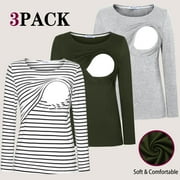 Beaisland Women's Maternity Nursing Tops Comfy Long Sleeve Breastfeeding T-Shirt 3-Pack