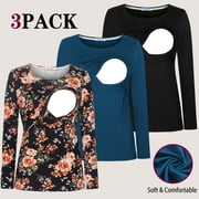 Beaisland Women's Maternity Nursing Tops Comfy Long Sleeve Breastfeeding T-Shirt 3-Pack