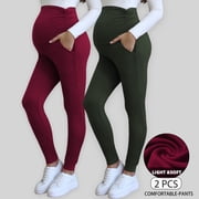 Beaisland Womens Maternity Pants over The Belly Pregnancy Pants Jogger Sweatpants Workout Activewear Leggings with Pockets 2-Pack
