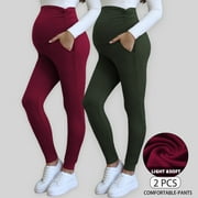 Beaisland Women's Maternity Pants over The Belly Pregnancy Pants Jogger Sweatpants Workout Activewear Leggings with Pockets 2-Pack