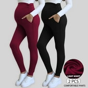 BEAISLAND Women's Maternity Pants over The Belly Pregnancy Pants Jogger Sweatpants Workout Activewear Leggings with Pockets 2-Pack