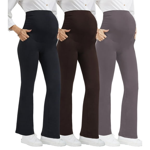 Beaisland Women's Plus Size Maternity Pants Casual Stretchy Comfy Lounge Leggings Over The Belly Yoga Work Dress Pants with Pockets 3-Pack