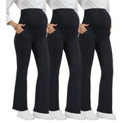 BEAISLAND Women's Plus Size Maternity Pants Casual Stretchy Comfy Lounge Leggings Over The Belly Yoga Work Dress Pants with Pockets 3-Pack